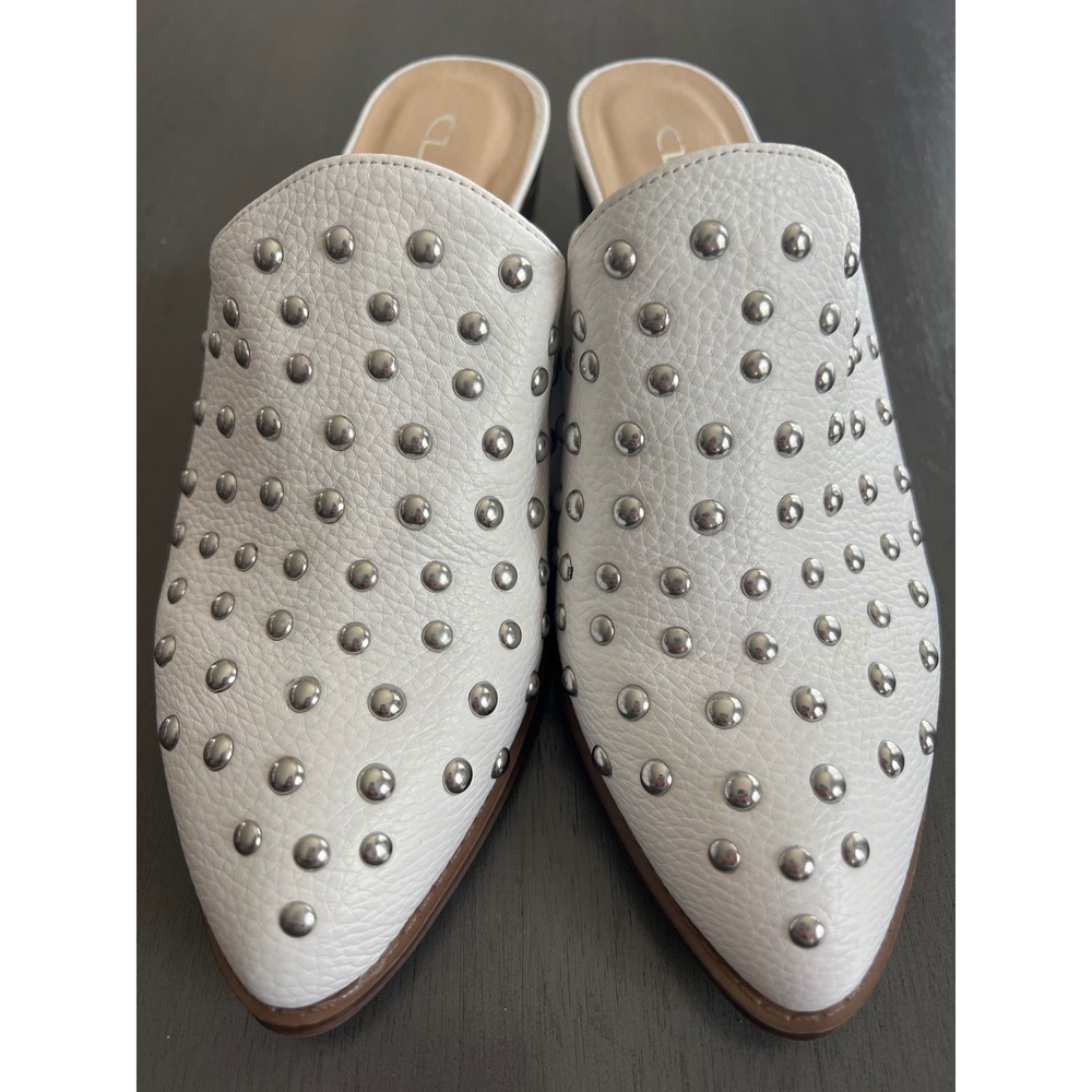 CL by Laundry White‎ Studded Pointed Toe Block Heel Mules CDV-038 Womens 9/40